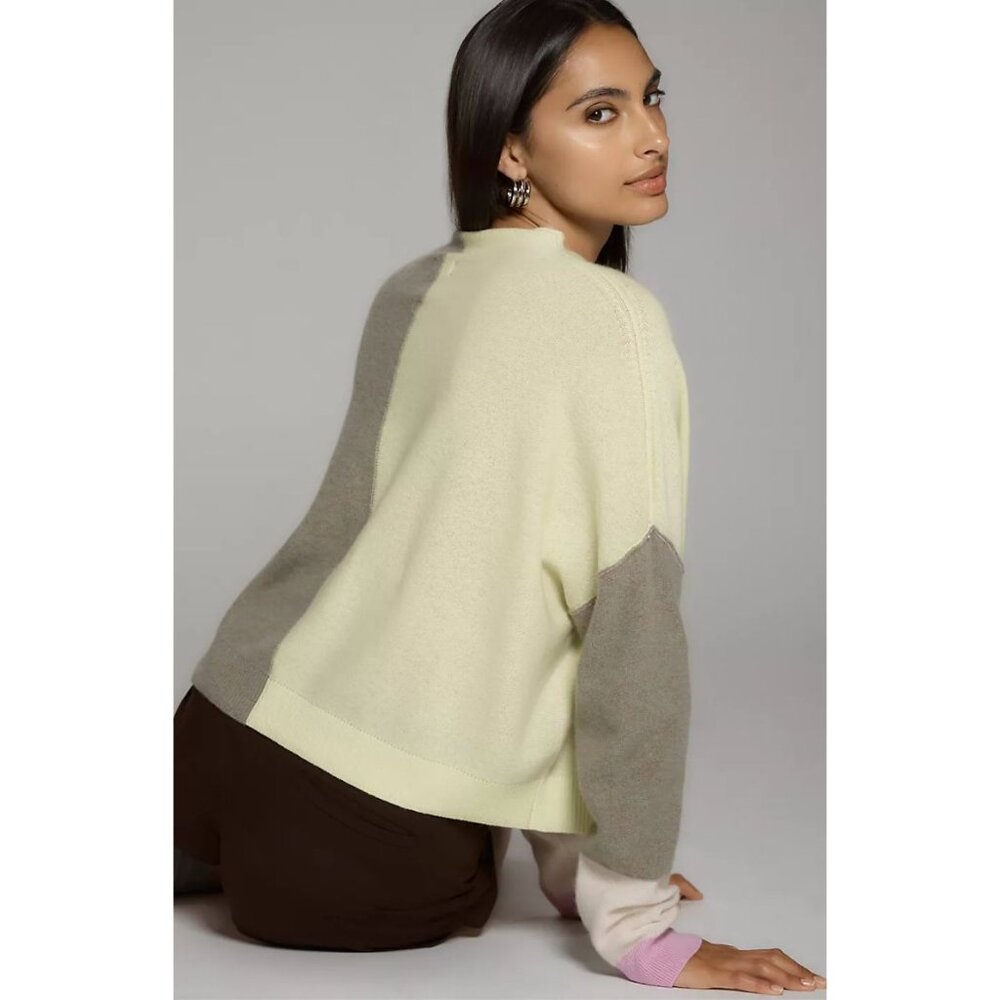 Anthropologie Pilcro The Alani Cashmere Mock-Neck Sweater Size Large Colorblock - Picture 3 of 5